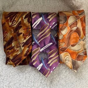 BUNDLE OF THREE Vintage J. Garcia Multicolor Abstract Artistic Silk Ties